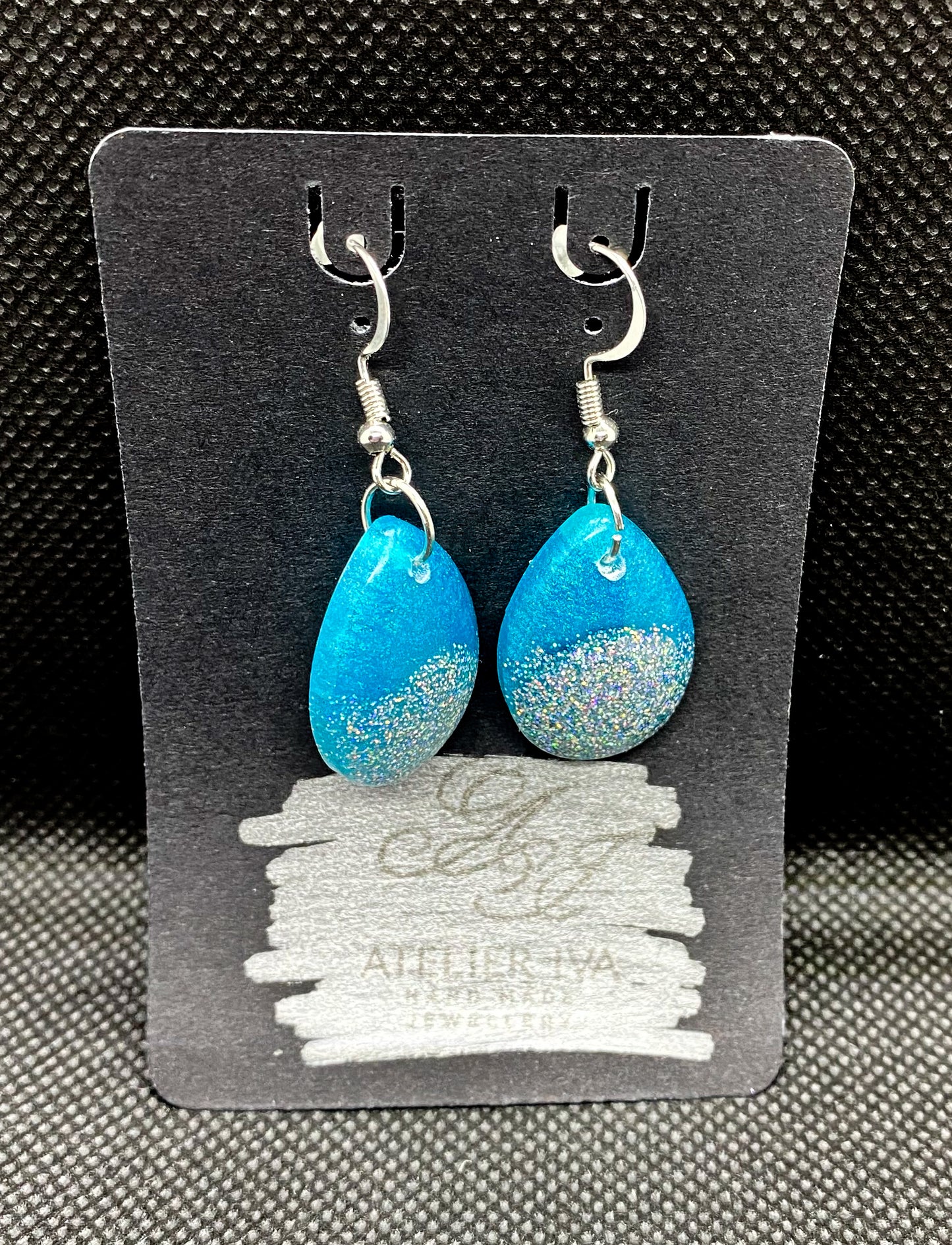 Teal Holographic Glitter Teardrop Resin Earrings