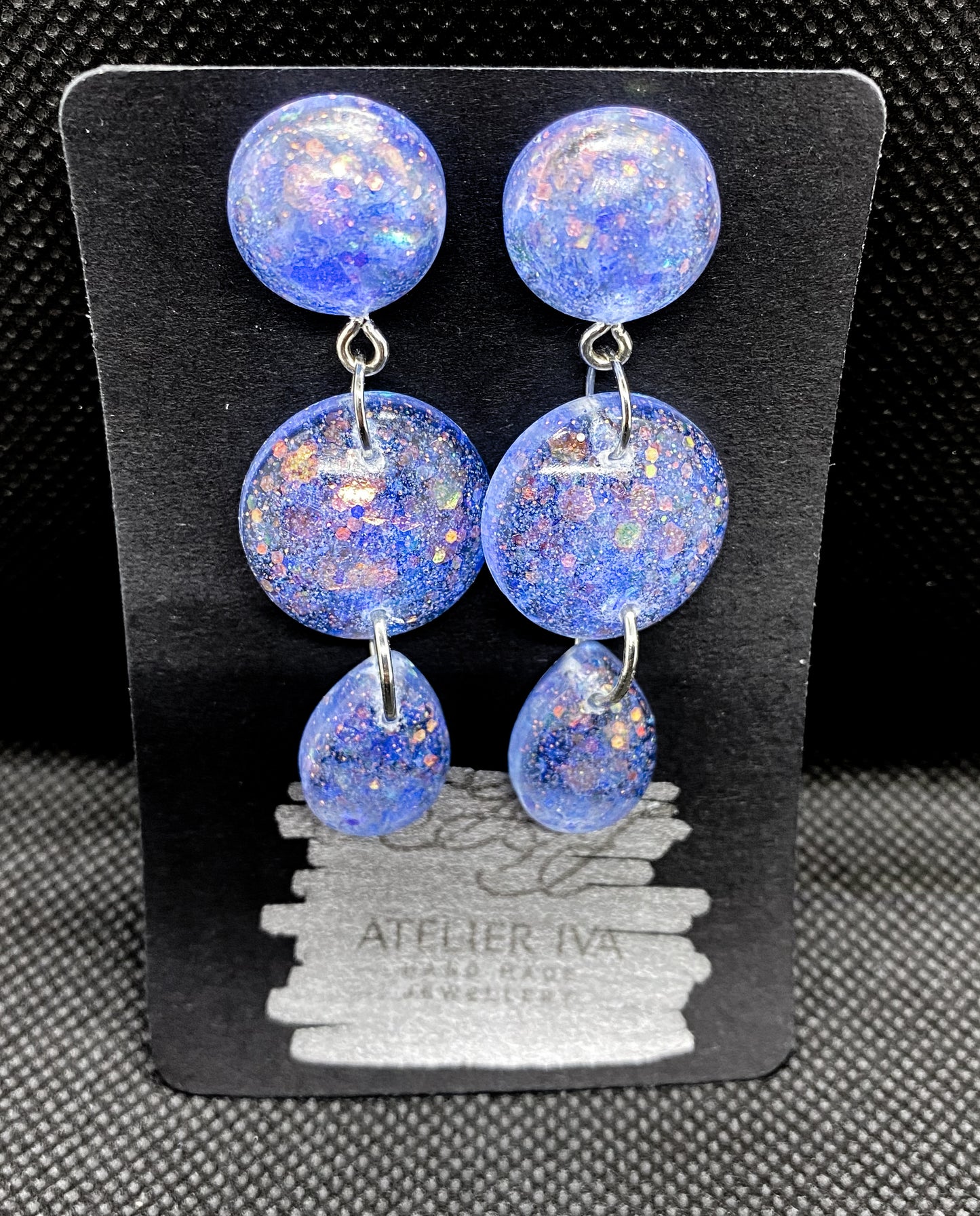 Blue Galaxy Glitter Triple Circle Resin Earrings