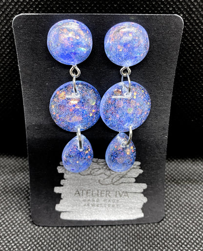 Blue Galaxy Glitter Triple Circle Resin Earrings - J & I Vision
