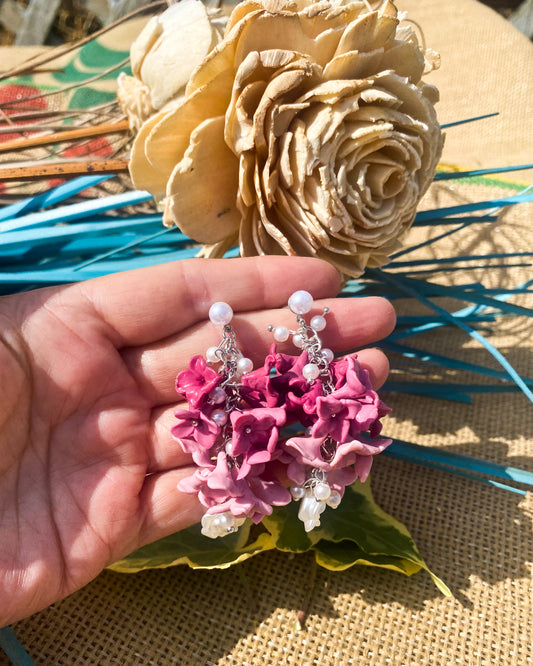 Pink Flower Cluster Clay Earrings