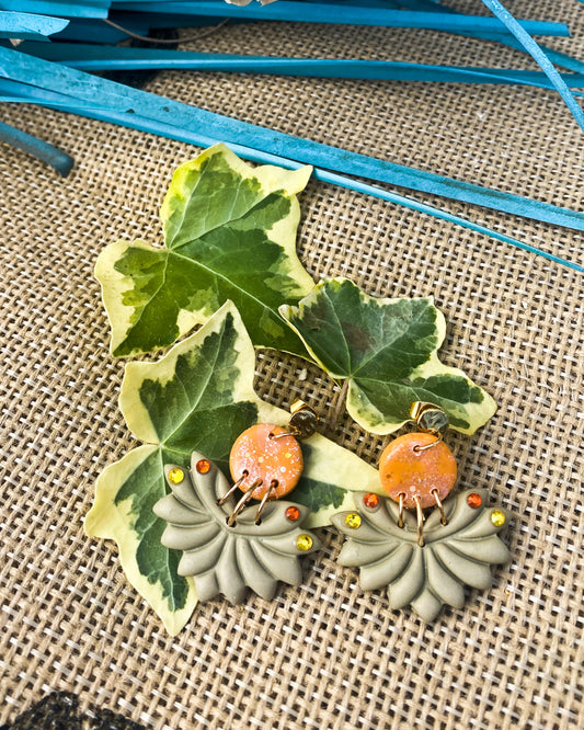 Sage & Orange Crystal Clay Earrings