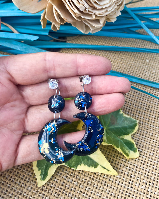 Midnight Quarter Moon Clay Earrings