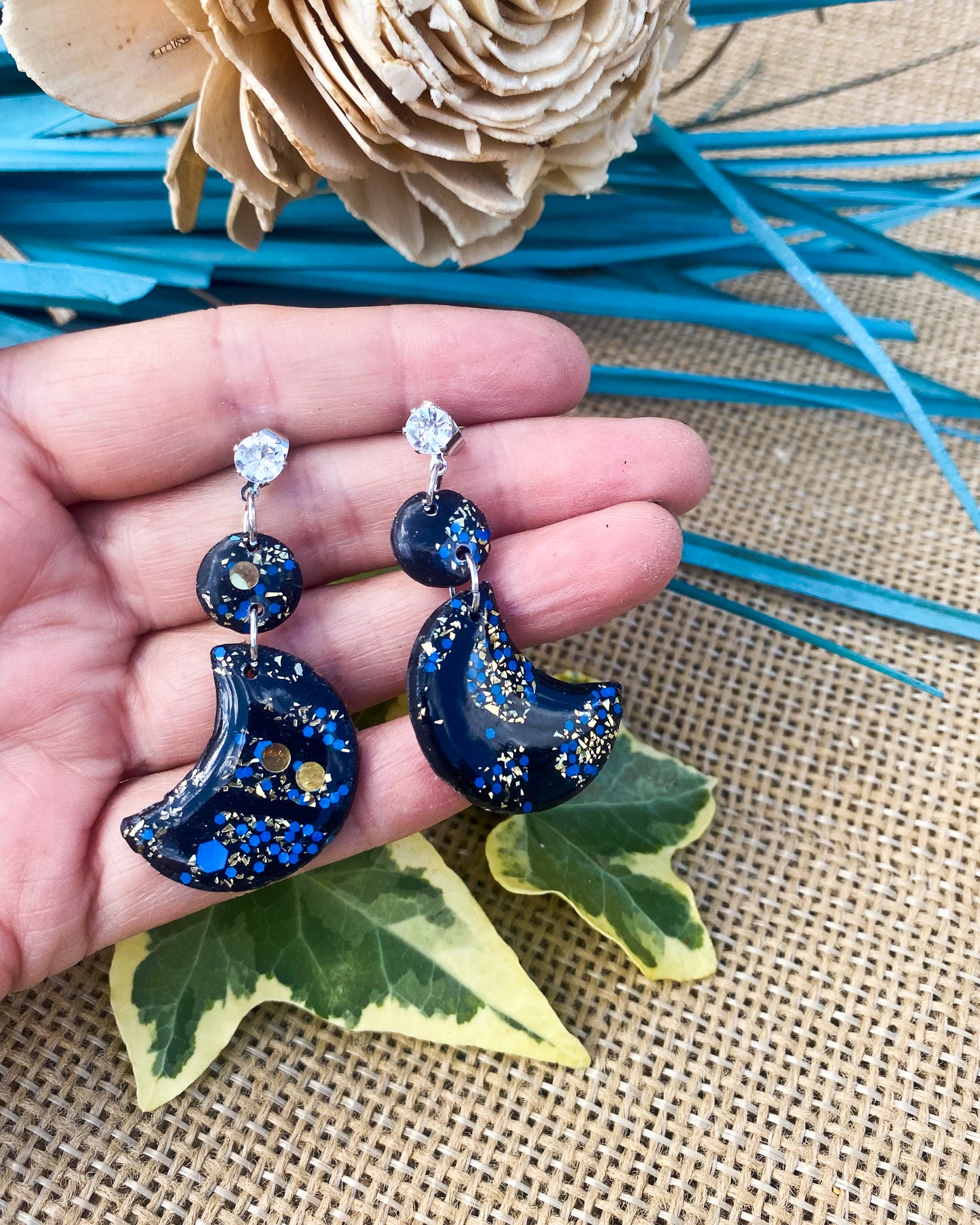 Midnight Moon Clay Earrings
