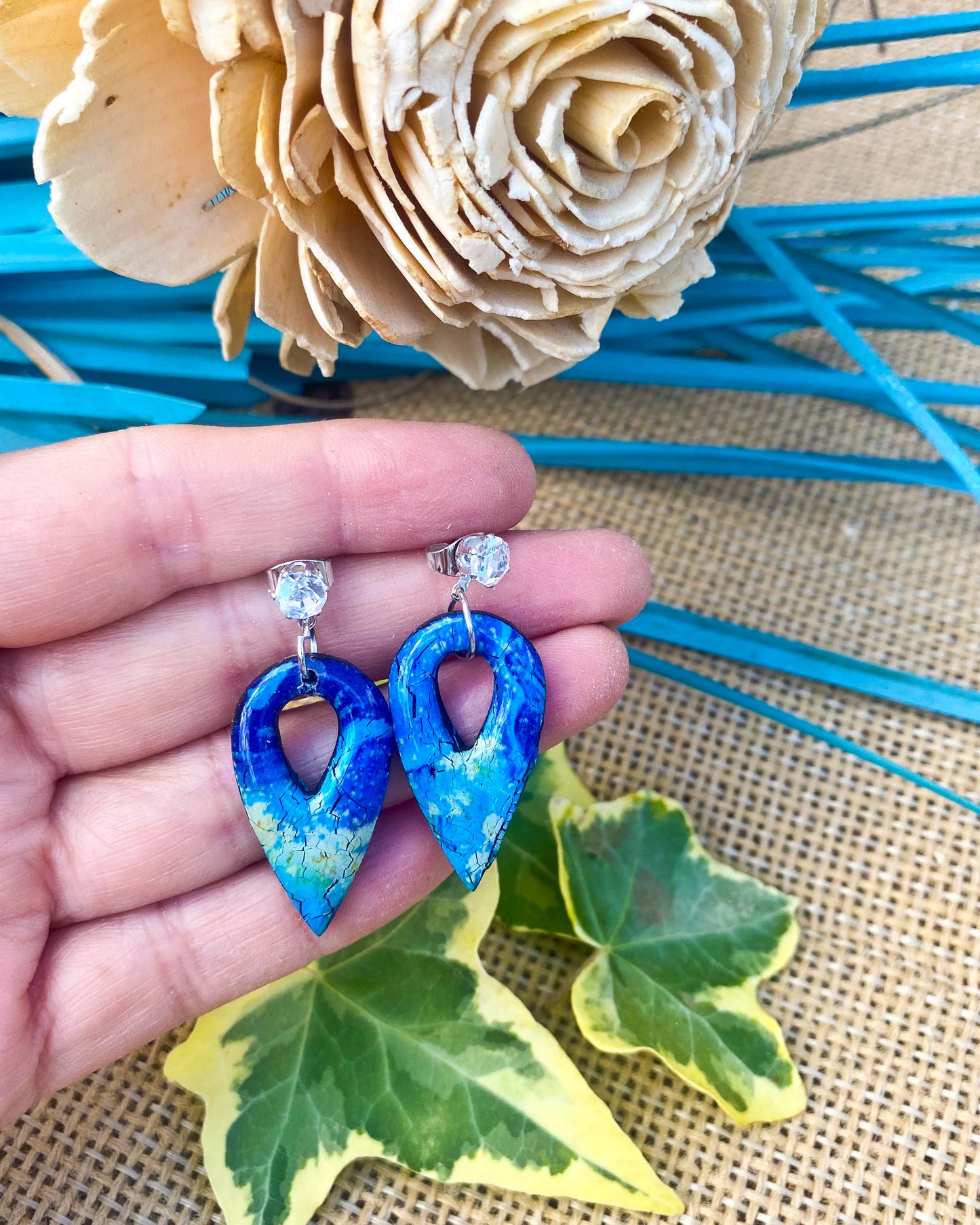 Ocean Teardrop Clay Earrings