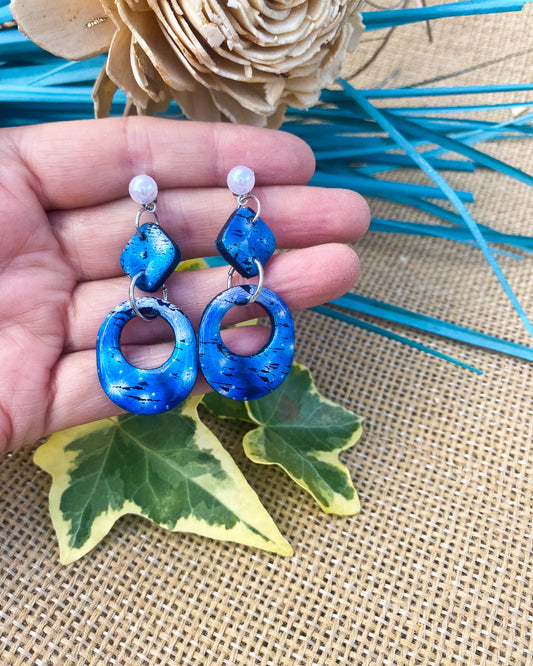 Electric Blue Metallic Clay Earrings