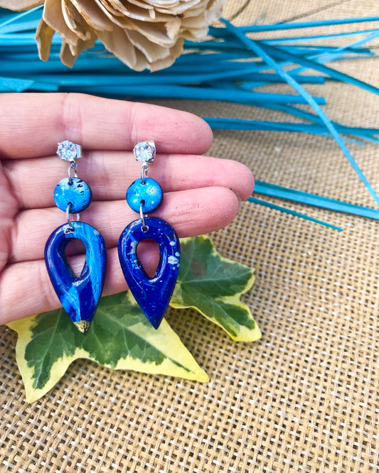 Blue Teardrop & Disc Clay Earrings