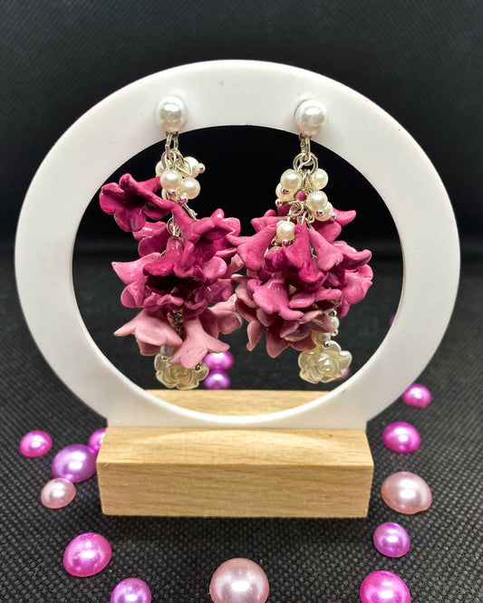 Pink Flower Cluster Clay Earrings