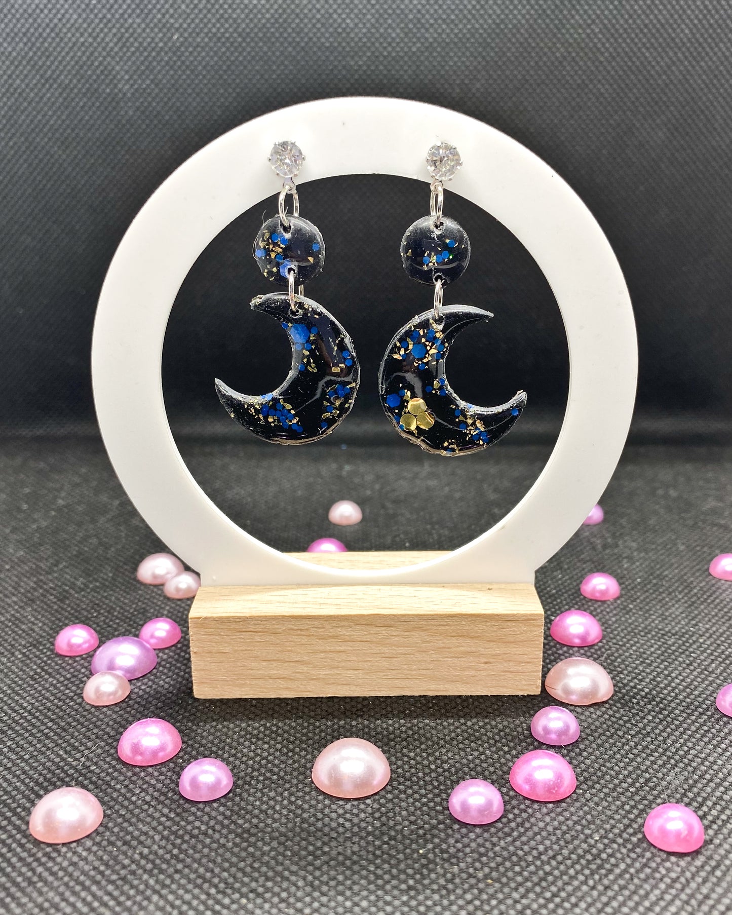 Midnight Quarter Moon Clay Earrings