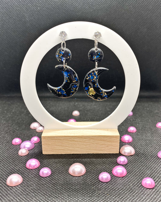 Midnight Quarter Moon Clay Earrings