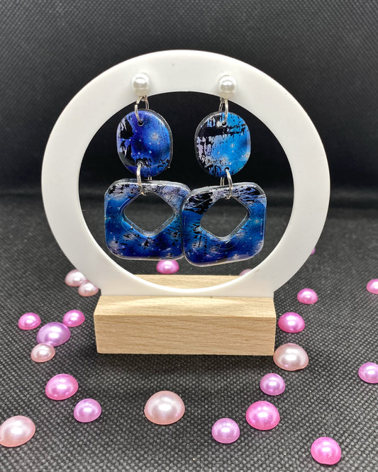 Blue Square Clay Earrings