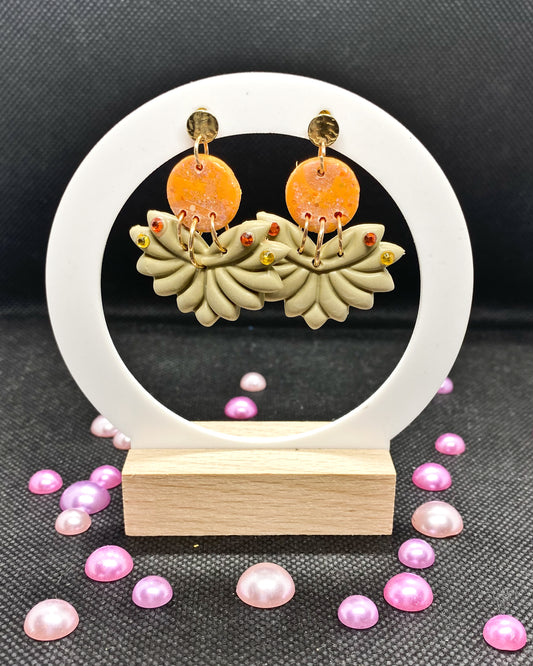 Sage & Orange Crystal Clay Earrings