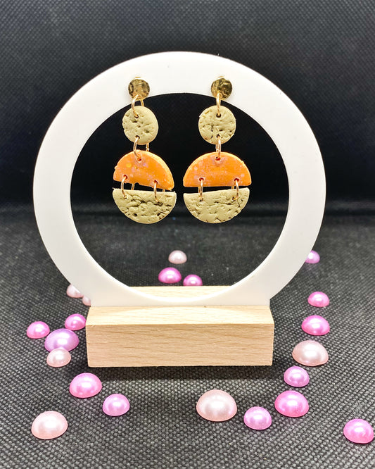 Orange & Sage Textured Clay Earrings