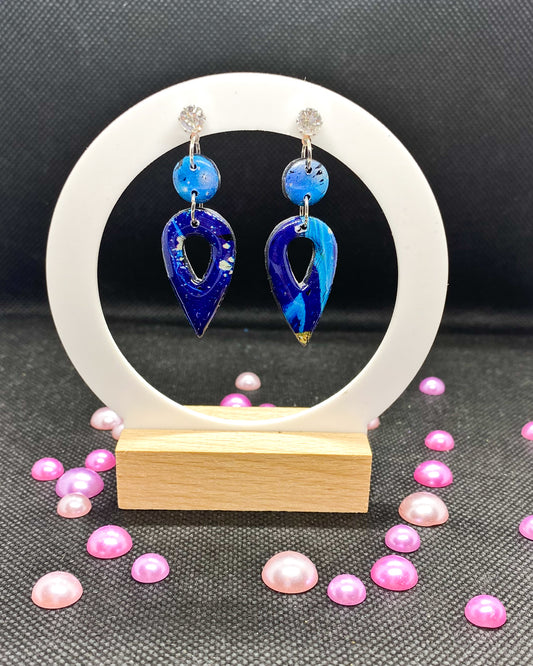 Blue Teardrop & Disc Clay Earrings