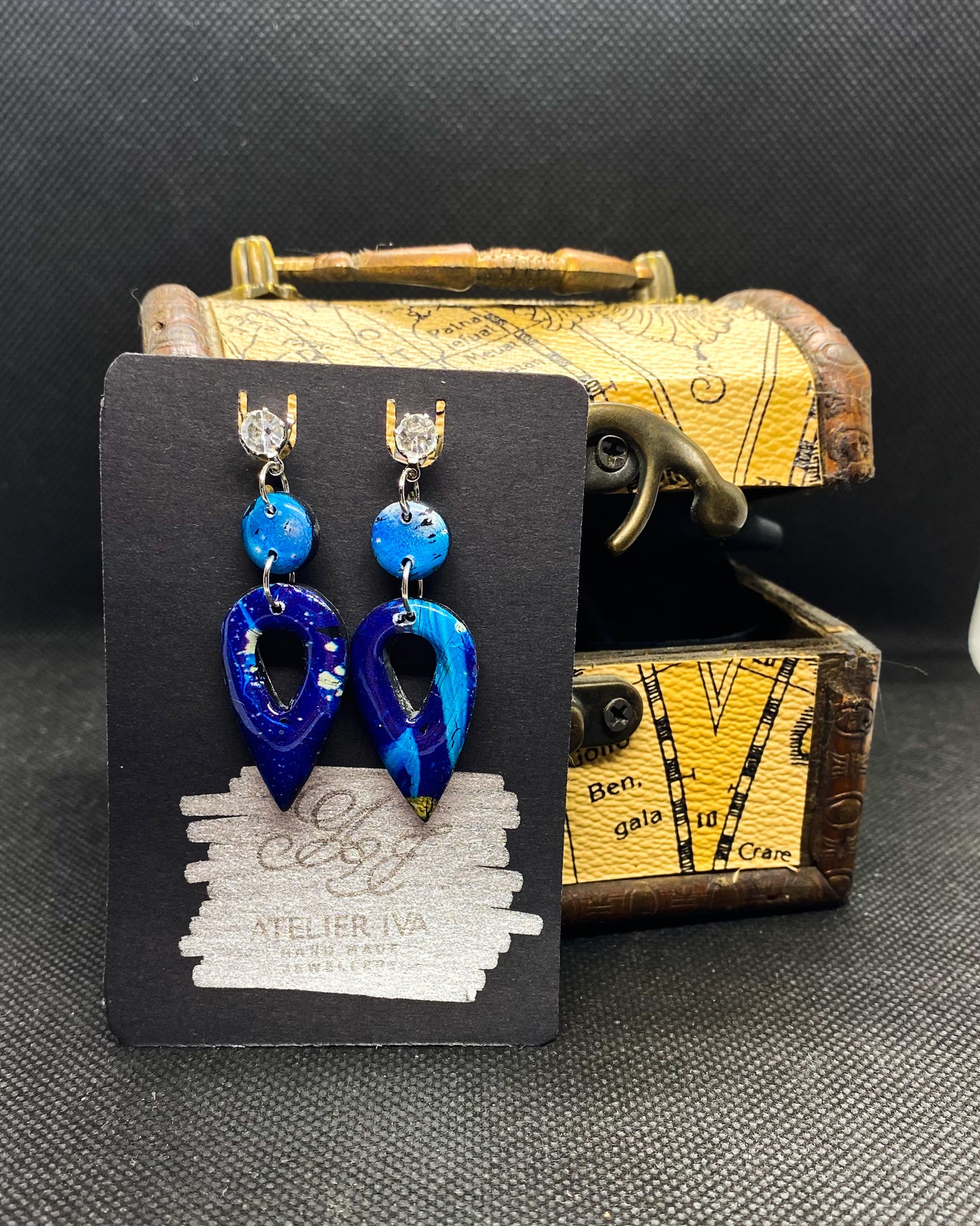 Blue Teardrop & Disc Clay Earrings