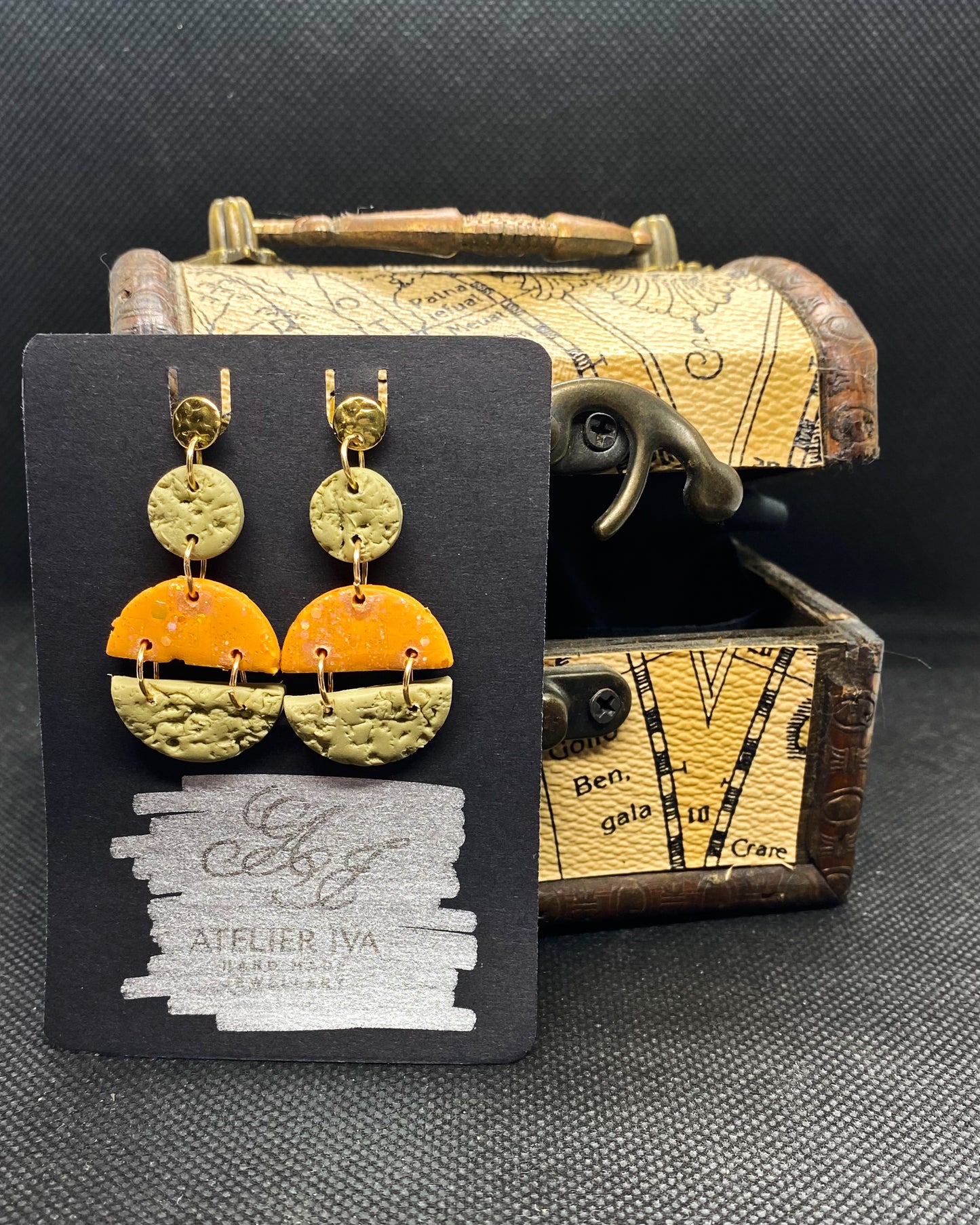 Orange & Sage Textured Clay Earrings