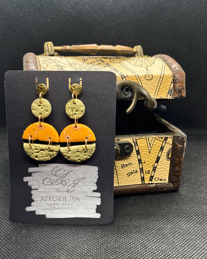 Orange & Sage Textured Clay Earrings - J & I Vision