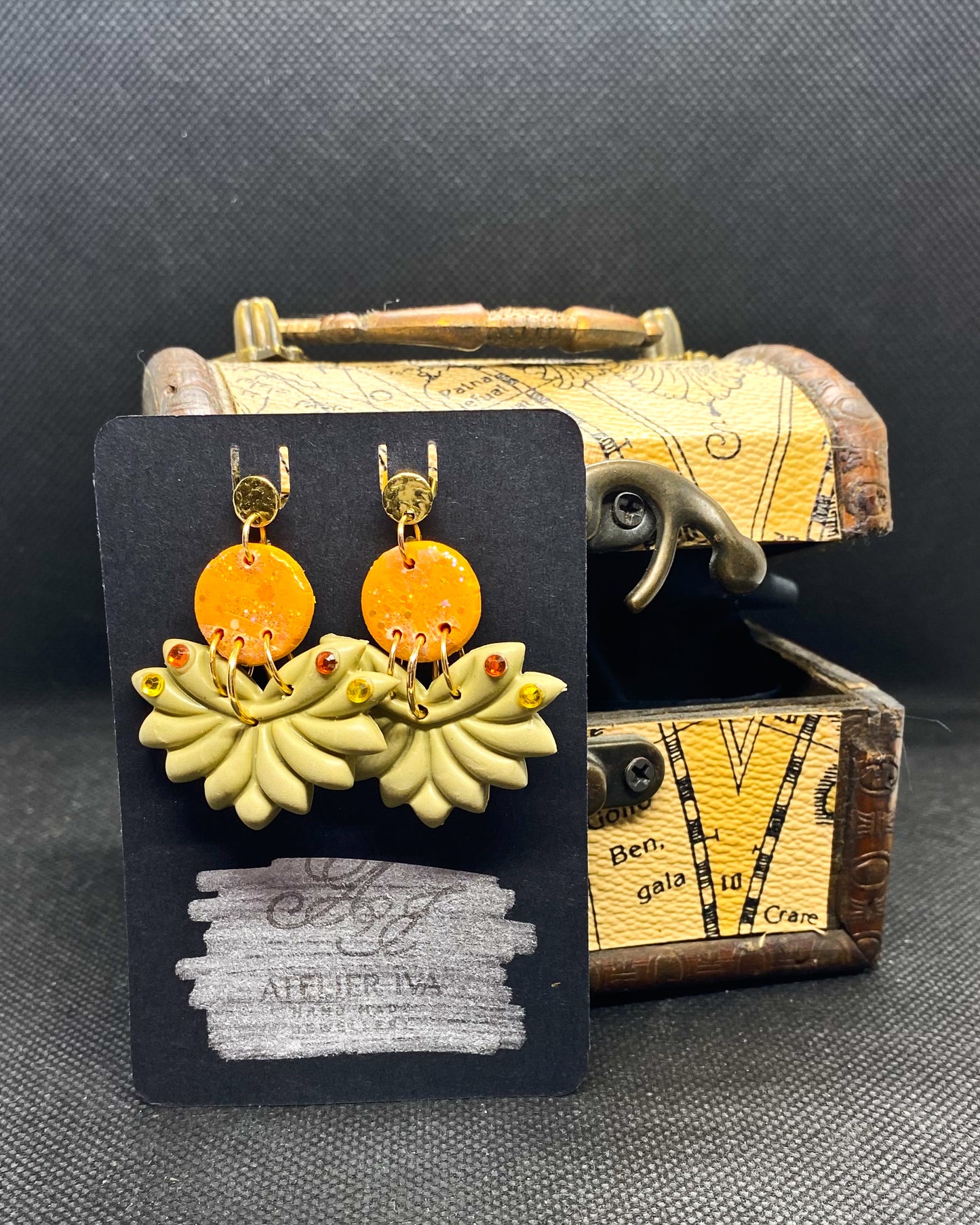 Sage & Orange Crystal Clay Earrings