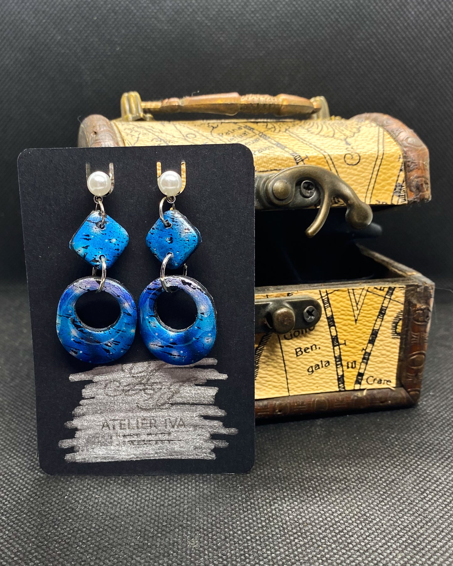 Electric Blue Metallic Clay Earrings