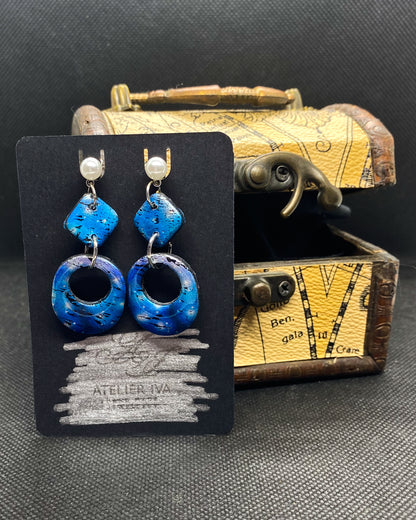 Electric Blue Earrings with Pearl stud - J & I Vision
