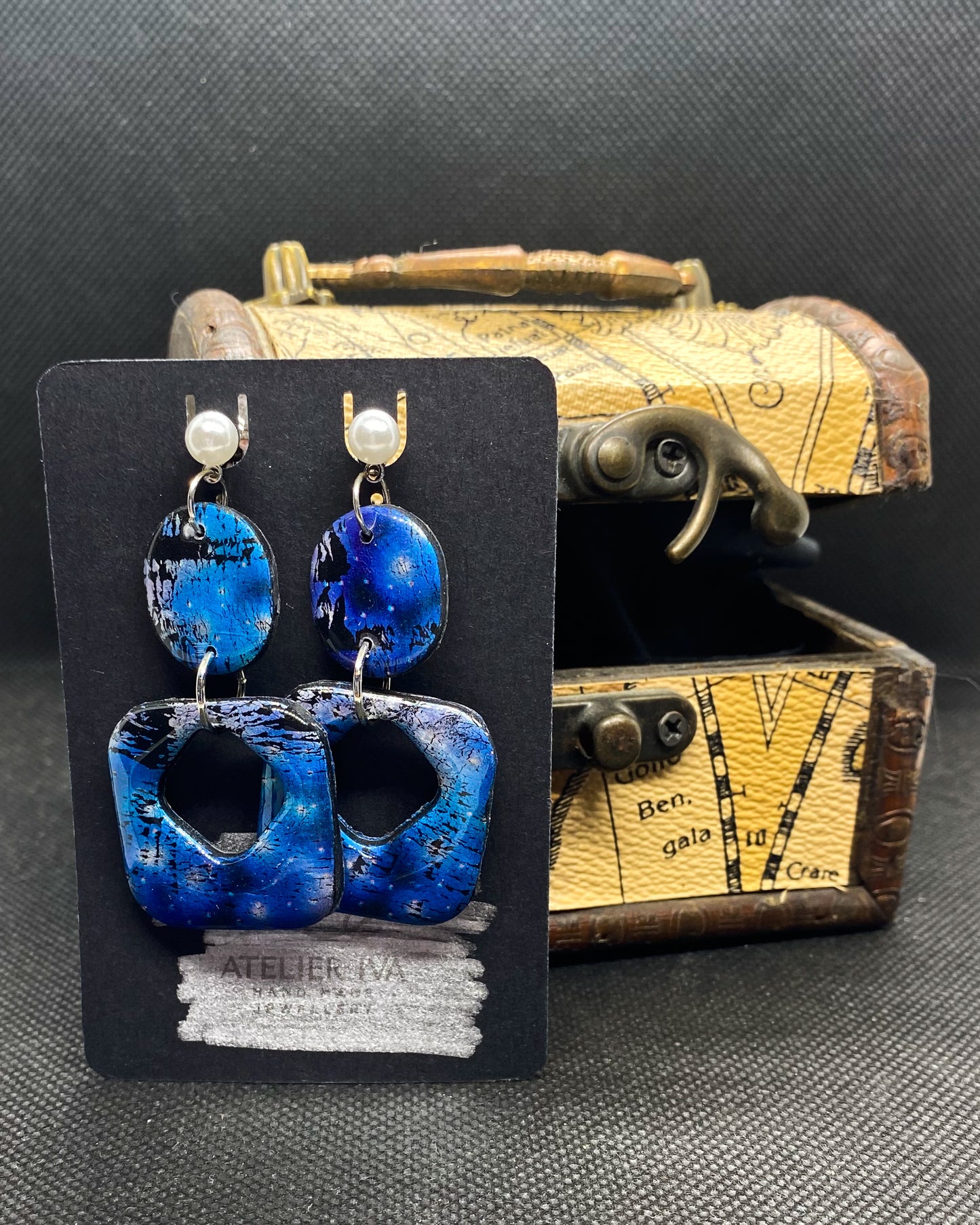 Blue Square Clay Earrings
