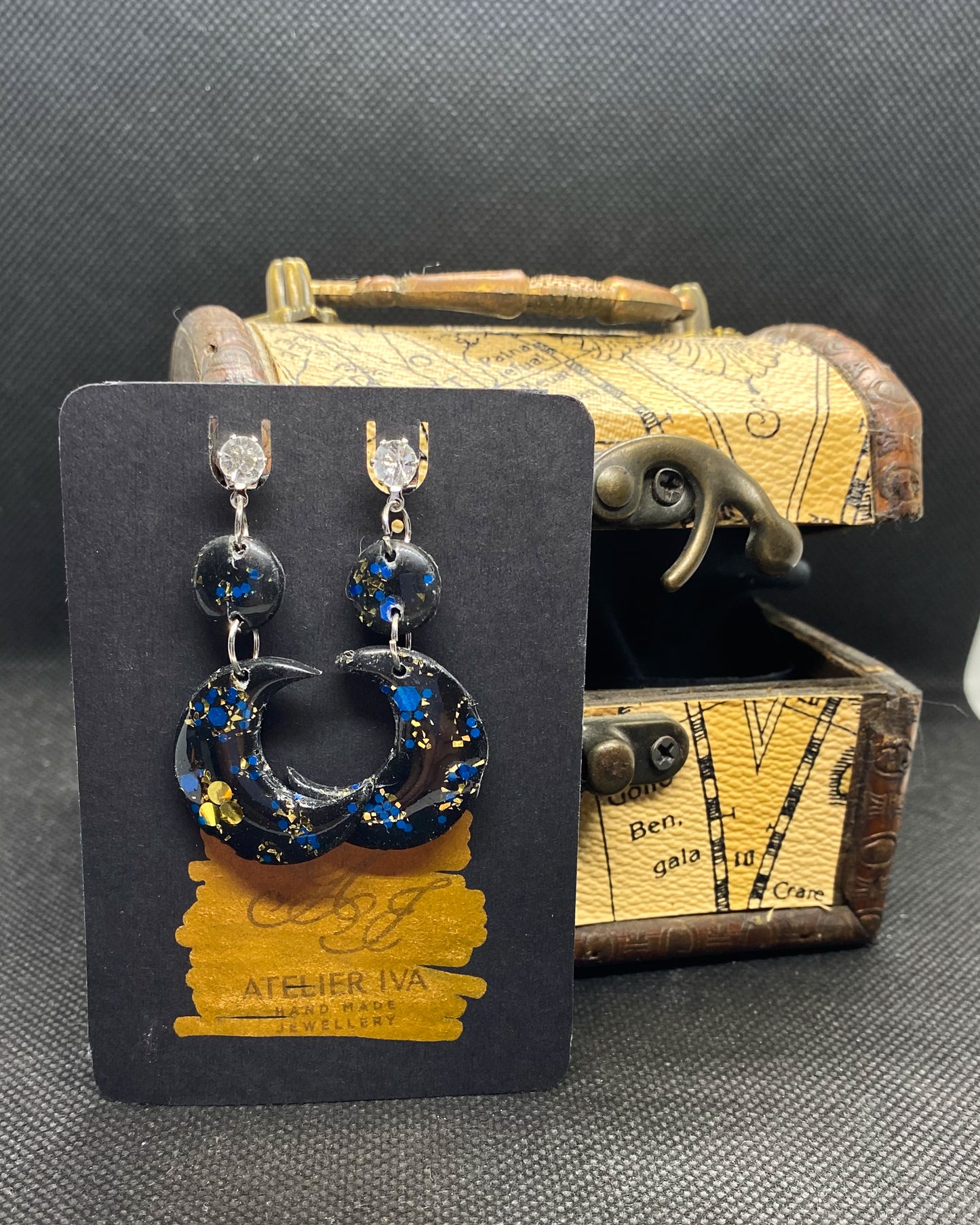 Midnight Quarter Moon Clay Earrings
