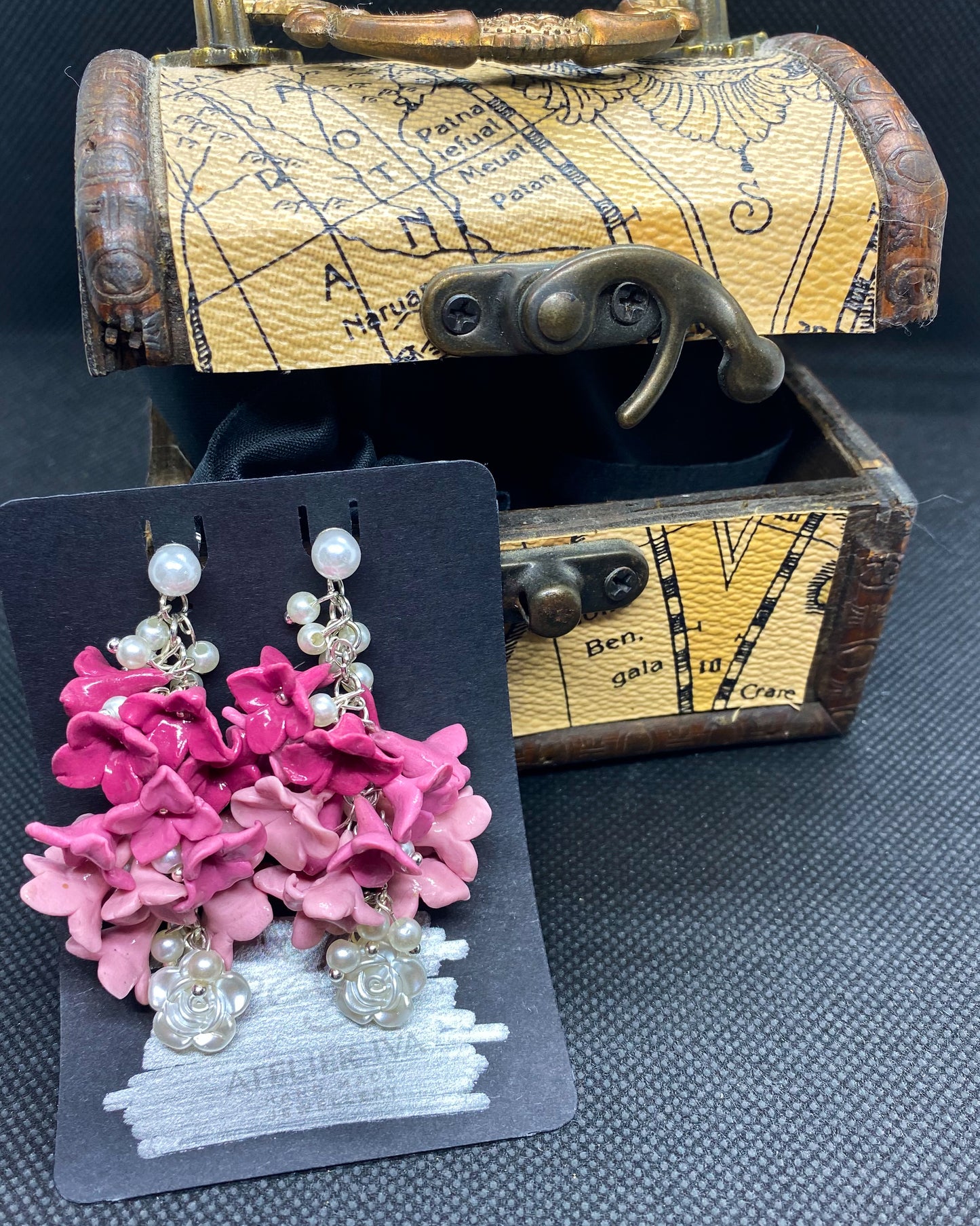 Pink Flower Cluster Clay Earrings
