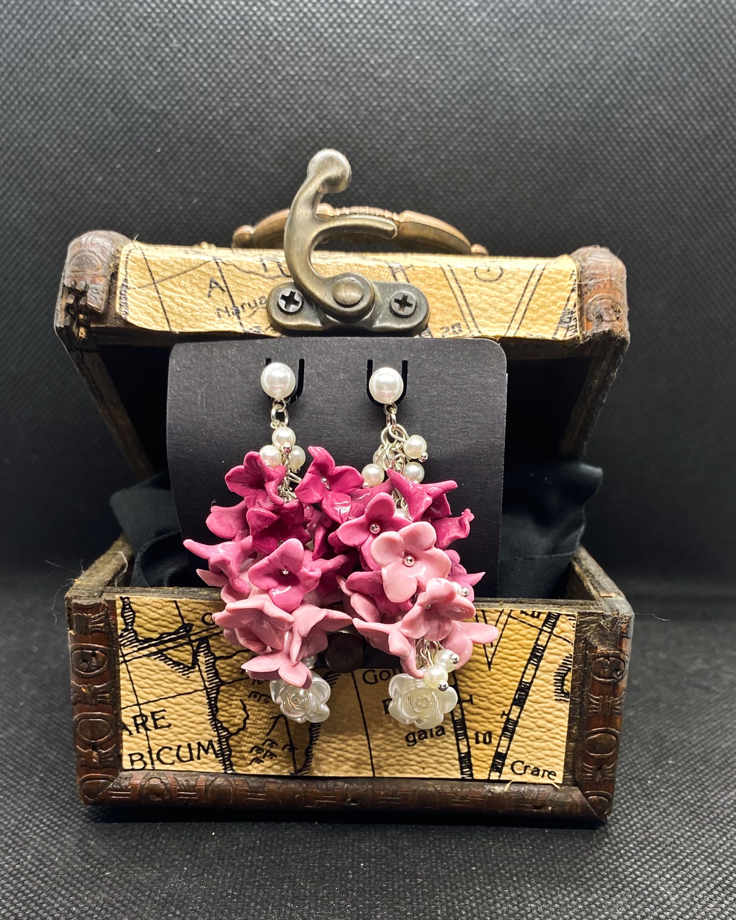Pink Flower Cluster Clay Earrings