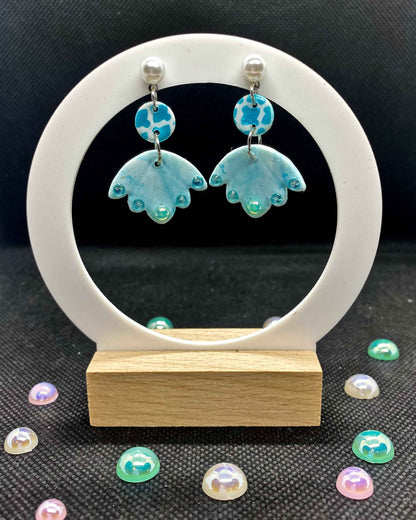 Teal Scalloped Fan Clay Earrings