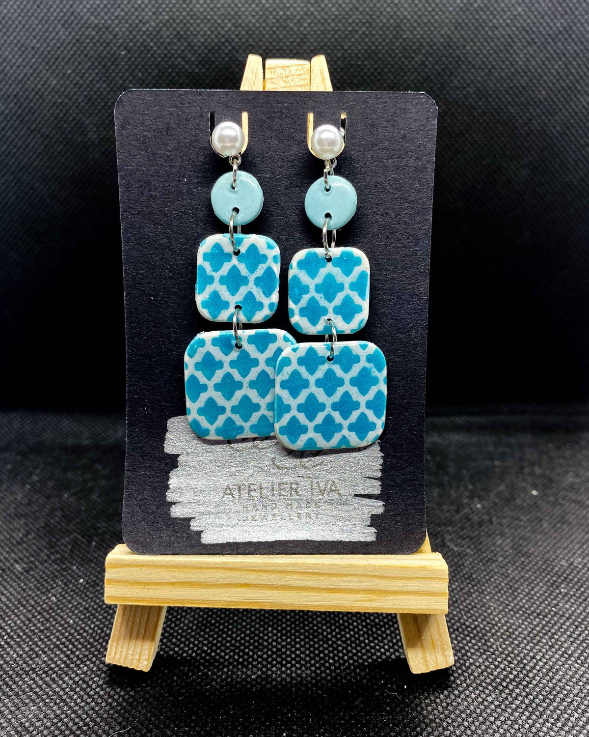 Teal Moroccan Double Square Clay Earrings