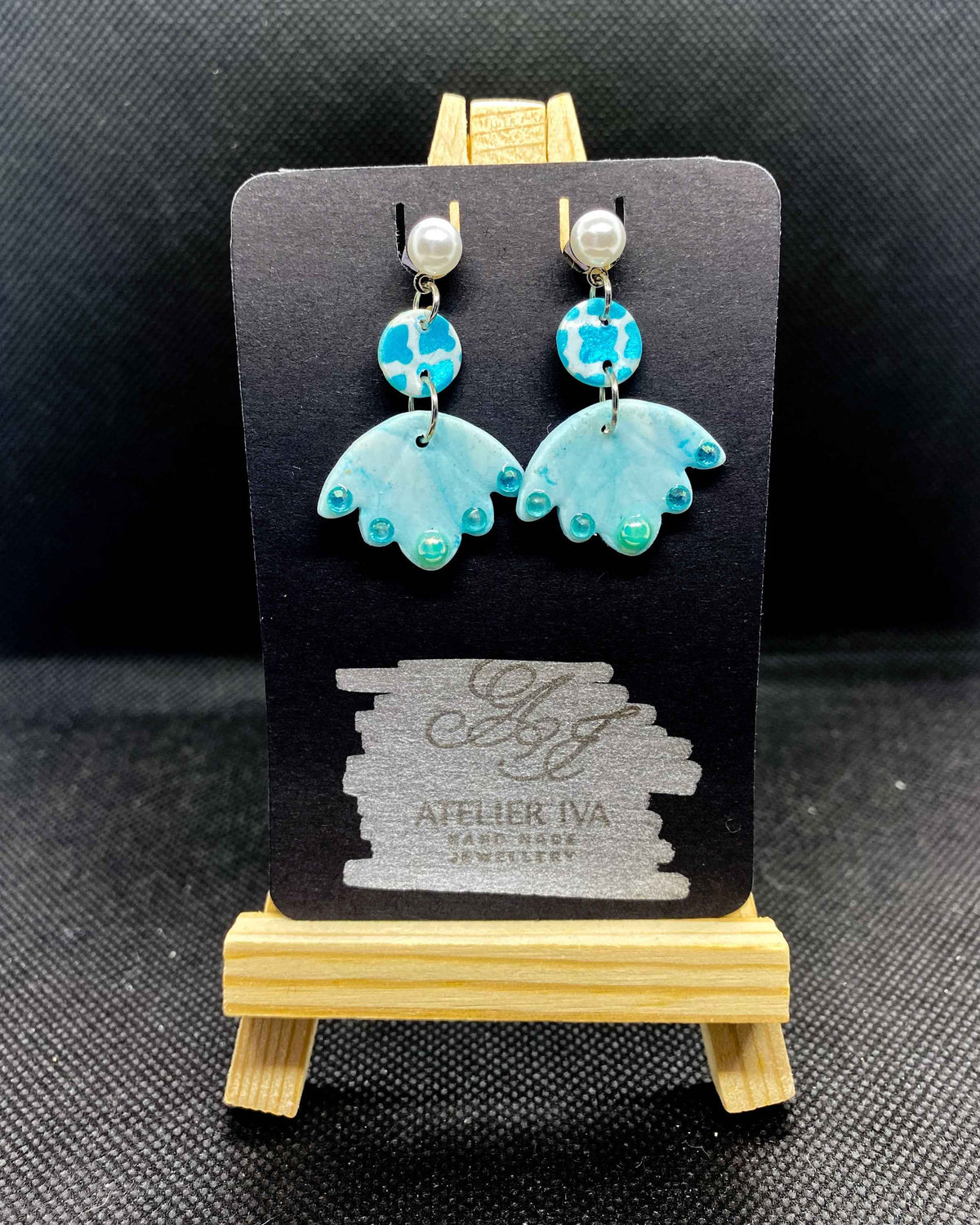 Teal Scalloped Fan Clay Earrings