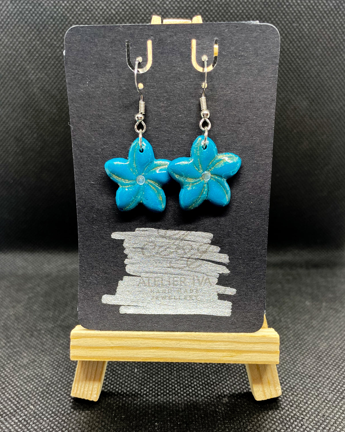 Turquoise Gold Dust Flower Clay Earrings | Rhinestone Floral Dangles