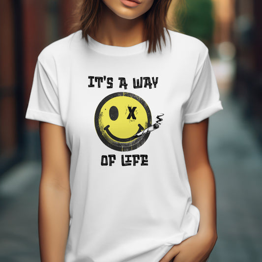 Yellow face unisex t-shirt for ravers. Different designs - Way of life / S - T-shirt