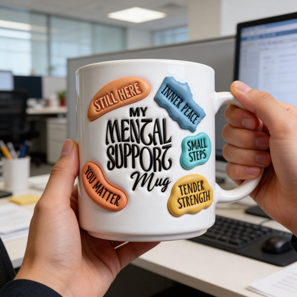 Mental Health Support Ceramic Mug – Wellbeing Gift | 250ml Glossy White Beverage Cup - J & I Vision