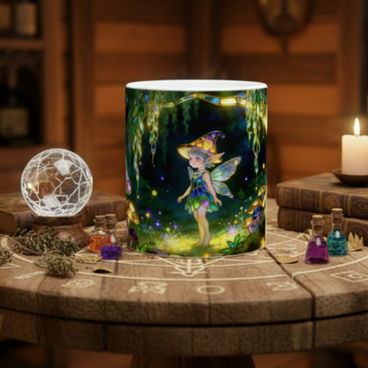 Stained Glass Magic Fairy Ceramic Mug – Fantasy Book Lover Gift | 250ml Glossy White Coffee Cup - J & I Vision