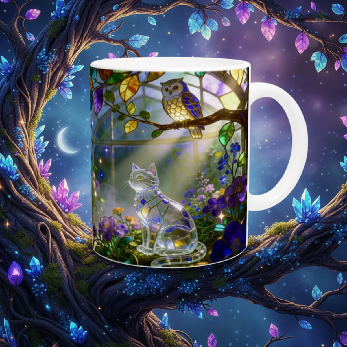 Stained Glass Bookshelf Library Ceramic Mug – Book Lover Gift | 250ml Glossy White Coffee Cup