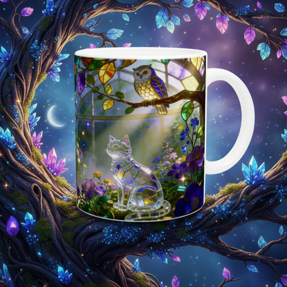 Stained Glass Bookshelf Library Ceramic Mug – Book Lover Gift | 250ml Glossy White Coffee Cup - J & I Vision