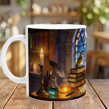 Stained Glass Style Fantasy Ceramic Mug – Book Lover Gift | 250ml Glossy White Coffee Cup - J & I Vision