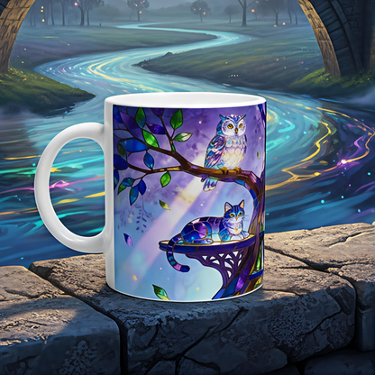 Stained Glass Bookshelf Tree Ceramic Mug – Book Lover Gift | 250ml Glossy White Coffee Cup - J & I Vision