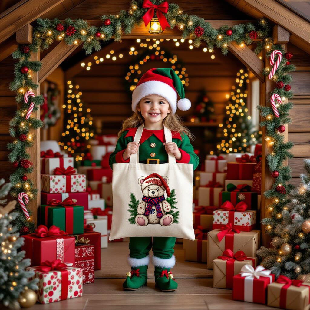 Fluffy Gothic Christmas Teddy Bear Collection – T-Shirt Tile & Tote Bag - Tote bag / Teddy 1 - T-shirt