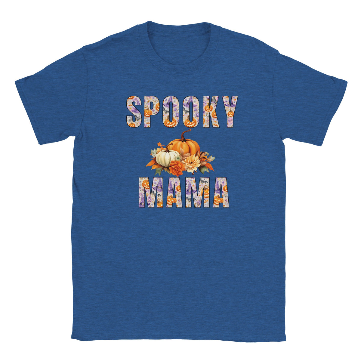 Spooky Mama Halloween T-shirt with pumpkins, bats and autumn floral lettering