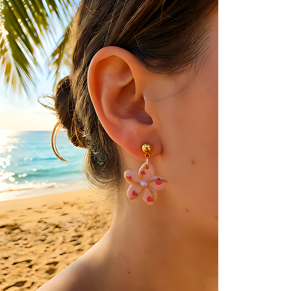 Pink Blossom Flower Dangle Earrings - J & I Vision