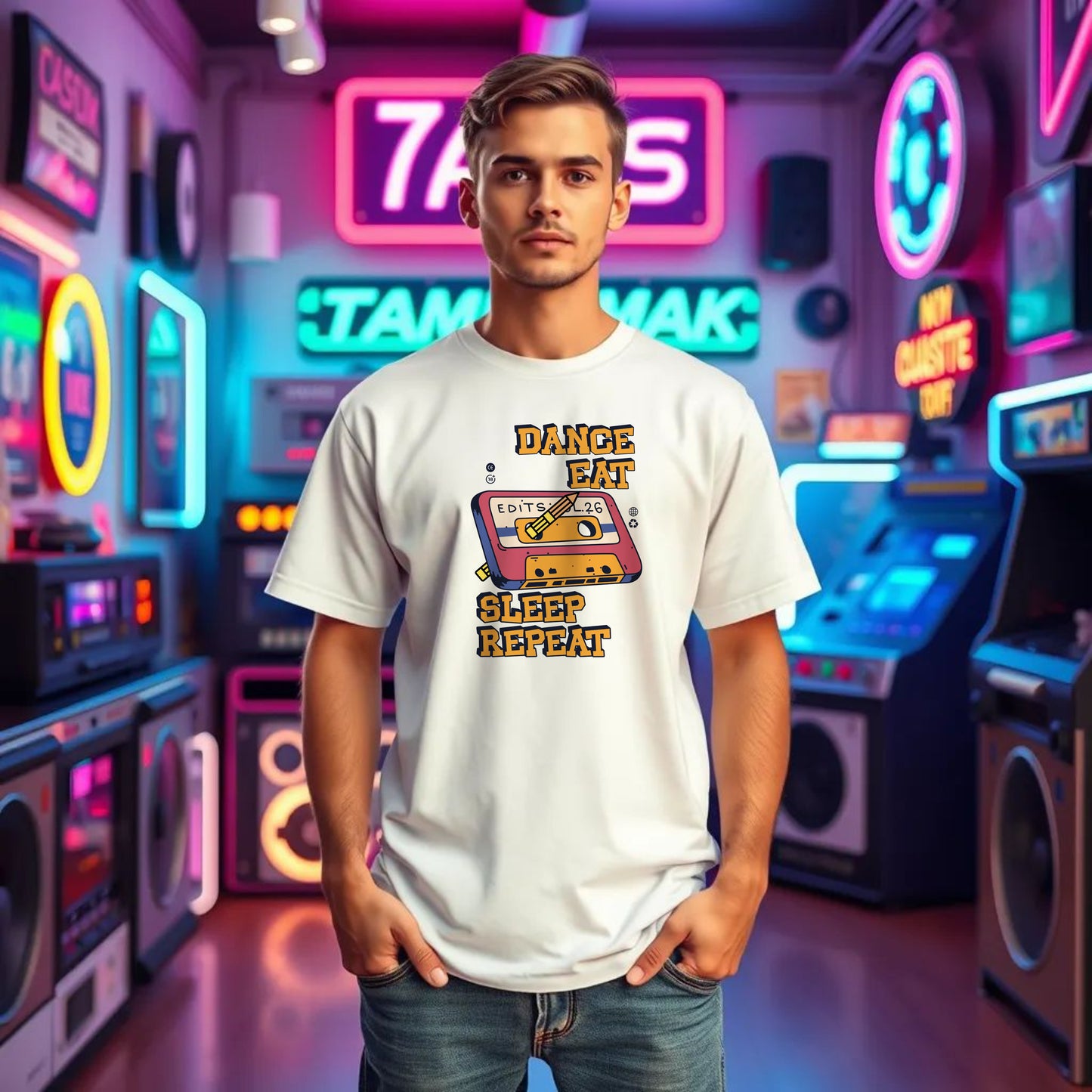 Retro Music Lovers T-Shirt - Dance Eat Sleep Repeat - Vintage Audio Tee for dancers - T-shirt