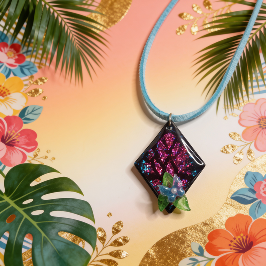 Resin Glitter Flower Necklace