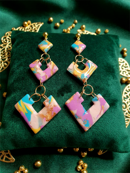 Colourful Polymer Clay Dangle Earrings 1 off