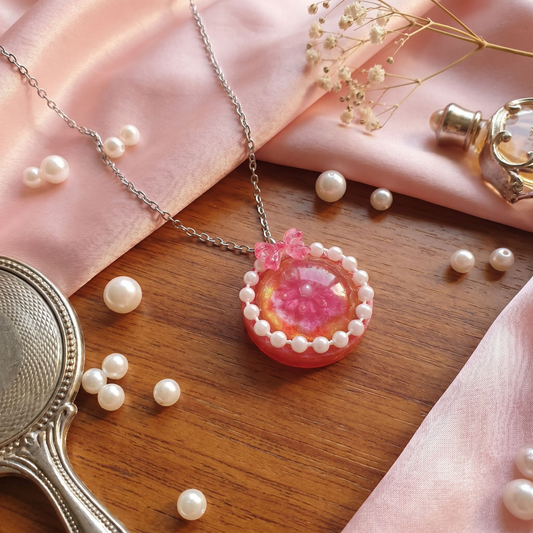 Pink Resin Pearl & Bow Necklace
