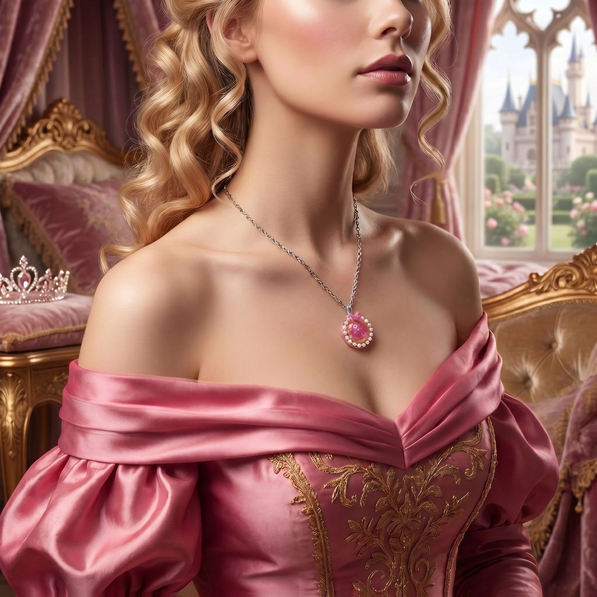 Pink Resin Pearl & Bow Necklace