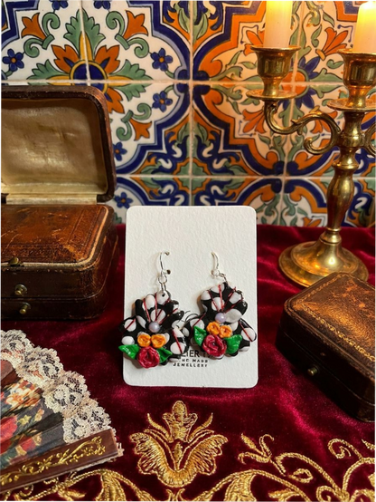 Spanish Floral Polymer Clay Dangle Earrings 1 off - J & I Vision