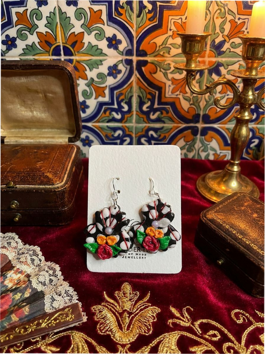 Spanish Floral Polymer Clay Dangle Earrings 1 off