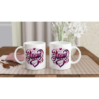 Best Mum Ever Ceramic Mug -250ml  White Mug with Coloured Accents