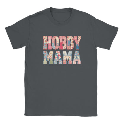 Hobby Mama Shirt, Faux Patchwork Mama Tee, Quilted Letter Graphic Shirt, Floral Patchwork Top, Gift for Crafty Mom, Charcoal